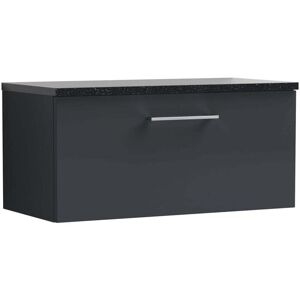 Arno Wall Hung 1-Drawer Vanity Unit with Sparkling Black Worktop 800mm Wide - Satin Anthracite - Nuie Arno Wall Hung 1-Drawer Vanity Unit with Sparkling Black Worktop 800mm Wide - Satin Anthracite - Nuie