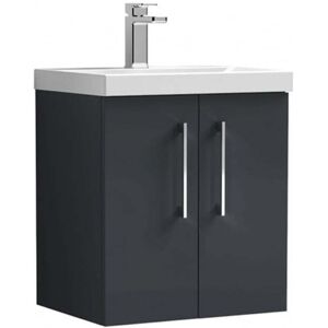 Nuie - Arno Wall Hung 2-Door Vanity Unit with Basin-1 500mm Wide - Satin Anthracite Nuie - Arno Wall Hung 2-Door Vanity Unit with Basin-1 500mm Wide - Satin Anthracite