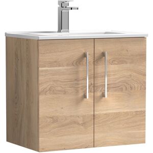 Nuie - Arno Wall Hung 2-Door Vanity Unit with Basin-2 600mm Wide - Bleached Oak Nuie - Arno Wall Hung 2-Door Vanity Unit with Basin-2 600mm Wide - Bleached Oak