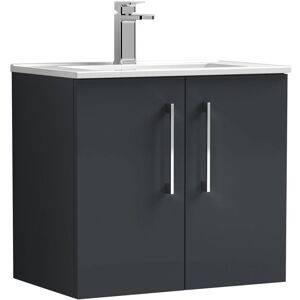 Nuie - Arno Wall Hung 2-Door Vanity Unit with Basin-2 600mm Wide - Satin Anthracite Nuie - Arno Wall Hung 2-Door Vanity Unit with Basin-2 600mm Wide - Satin Anthracite