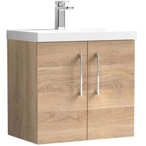 Nuie - Arno Wall Hung 2-Door Vanity Unit with Basin-3 600mm Wide - Bleached Oak Nuie - Arno Wall Hung 2-Door Vanity Unit with Basin-3 600mm Wide - Bleached Oak