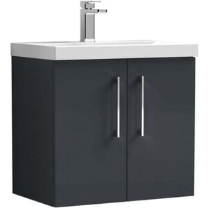 Nuie - Arno Wall Hung 2-Door Vanity Unit with Basin-3 600mm Wide - Satin Anthracite Nuie - Arno Wall Hung 2-Door Vanity Unit with Basin-3 600mm Wide - Satin Anthracite