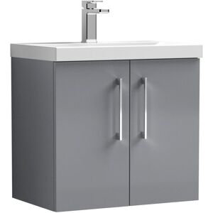 Nuie - Arno Wall Hung 2-Door Vanity Unit with Basin-3 600mm Wide - Satin Grey Nuie - Arno Wall Hung 2-Door Vanity Unit with Basin-3 600mm Wide - Satin Grey