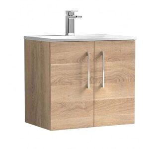 Nuie - Arno Wall Hung 2-Door Vanity Unit with Basin-4 600mm Wide - Bleached Oak Nuie - Arno Wall Hung 2-Door Vanity Unit with Basin-4 600mm Wide - Bleached Oak