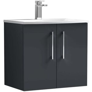 Nuie - Arno Wall Hung 2-Door Vanity Unit with Basin-4 600mm Wide - Satin Anthracite Nuie - Arno Wall Hung 2-Door Vanity Unit with Basin-4 600mm Wide - Satin Anthracite
