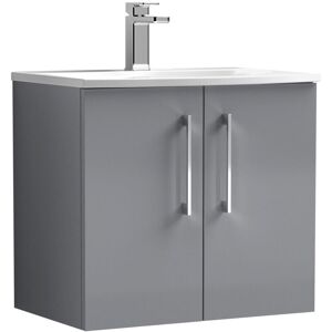 Nuie - Arno Wall Hung 2-Door Vanity Unit with Basin-4 600mm Wide - Satin Grey Nuie - Arno Wall Hung 2-Door Vanity Unit with Basin-4 600mm Wide - Satin Grey