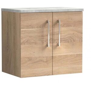 Arno Wall Hung 2-Door Vanity Unit with Bellato Grey Worktop 600mm Wide - Bleached Oak - Nuie Arno Wall Hung 2-Door Vanity Unit with Bellato Grey Worktop 600mm Wide - Bleached Oak - Nuie