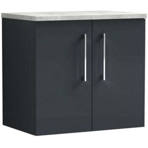 Arno Wall Hung 2-Door Vanity Unit with Bellato Grey Worktop 600mm Wide - Satin Anthracite - Nuie Arno Wall Hung 2-Door Vanity Unit with Bellato Grey Worktop 600mm Wide - Satin Anthracite - Nuie