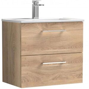Nuie - Arno Wall Hung 2-Drawer Vanity Unit with Basin-2 600mm Wide - Bleached Oak Nuie - Arno Wall Hung 2-Drawer Vanity Unit with Basin-2 600mm Wide - Bleached Oak