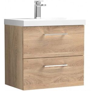 Nuie - Arno Wall Hung 2-Drawer Vanity Unit with Basin-3 600mm Wide - Bleached Oak Nuie - Arno Wall Hung 2-Drawer Vanity Unit with Basin-3 600mm Wide - Bleached Oak
