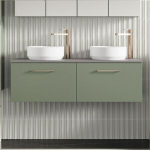 Nuie - Arno Wall Hung 2-Drawer Vanity Unit with Bellato Grey Worktop 1200mm Wide - Satin Green Nuie - Arno Wall Hung 2-Drawer Vanity Unit with Bellato Grey Worktop 1200mm Wide - Satin Green