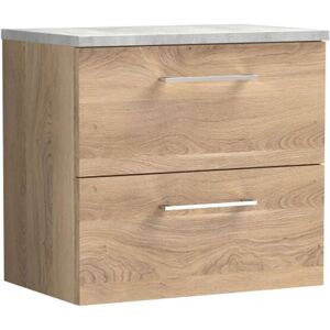 Arno Wall Hung 2-Drawer Vanity Unit with Bellato Grey Worktop 600mm Wide - Bleached Oak - Nuie Arno Wall Hung 2-Drawer Vanity Unit with Bellato Grey Worktop 600mm Wide - Bleached Oak - Nuie