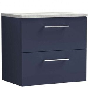 Nuie - Arno Wall Hung 2-Drawer Vanity Unit with Bellato Grey Worktop 600mm Wide - Midnight Blue Nuie - Arno Wall Hung 2-Drawer Vanity Unit with Bellato Grey Worktop 600mm Wide - Midnight Blue