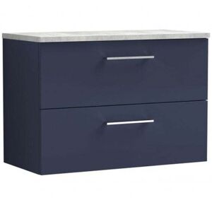 Nuie - Arno Wall Hung 2-Drawer Vanity Unit with Bellato Grey Worktop 800mm Wide - Midnight Blue Nuie - Arno Wall Hung 2-Drawer Vanity Unit with Bellato Grey Worktop 800mm Wide - Midnight Blue