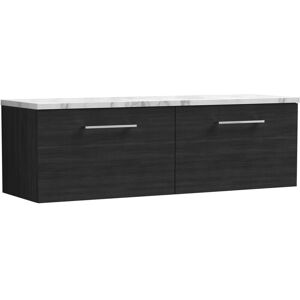 Nuie - Arno Wall Hung 2-Drawer Vanity Unit with Carrera Marble Worktop 1200mm Wide - Charcoal Black Woodgrain Nuie - Arno Wall Hung 2-Drawer Vanity Unit with Carrera Marble Worktop 1200mm Wide - Charcoal Black Woodgrain
