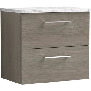 Arno Wall Hung 2-Drawer Vanity Unit with Carrera Marble Worktop 600mm Wide - Solace oak - Nuie Arno Wall Hung 2-Drawer Vanity Unit with Carrera Marble Worktop 600mm Wide - Solace oak - Nuie