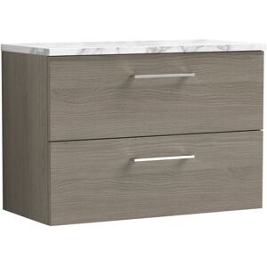 Nuie - Arno Wall Hung 2-Drawer Vanity Unit with Carrera Marble Worktop 800mm Wide - Solace oak Nuie - Arno Wall Hung 2-Drawer Vanity Unit with Carrera Marble Worktop 800mm Wide - Solace oak