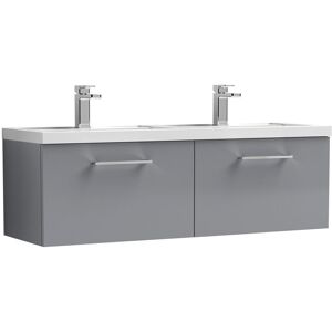 Nuie - Arno Satin Grey 1200mm Wall Hung 2 Drawer Vanity Unit and Double Polymarble Basins - ARN2222C Nuie - Arno Satin Grey 1200mm Wall Hung 2 Drawer Vanity Unit and Double Polymarble Basins - ARN2222C