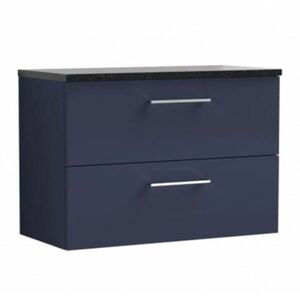 Nuie - Arno Wall Hung 2-Drawer Vanity Unit with Sparkling Black Worktop 800mm Wide - Midnight Blue Nuie - Arno Wall Hung 2-Drawer Vanity Unit with Sparkling Black Worktop 800mm Wide - Midnight Blue
