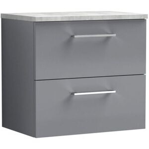Arno Wall Hung 2-Drawer Vanity Unit with Bellato Grey Worktop 600mm Wide - Satin Grey - Nuie Arno Wall Hung 2-Drawer Vanity Unit with Bellato Grey Worktop 600mm Wide - Satin Grey - Nuie
