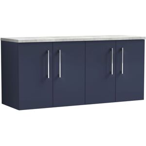 Nuie - Arno Wall Hung 4-Door Vanity Unit with Bellato Grey Worktop 1200mm Wide - Midnight Blue Nuie - Arno Wall Hung 4-Door Vanity Unit with Bellato Grey Worktop 1200mm Wide - Midnight Blue