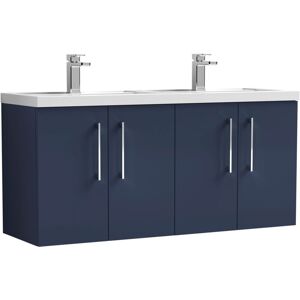 Nuie - Arno Wall Hung 4-Door Vanity Unit with Double Polymarble Basin 1200mm Wide - Midnight Blue Nuie - Arno Wall Hung 4-Door Vanity Unit with Double Polymarble Basin 1200mm Wide - Midnight Blue