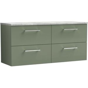 Arno Wall Hung 4-Drawer Vanity Unit with Bellato Grey Worktop 1200mm Wide - Satin Green - Nuie Arno Wall Hung 4-Drawer Vanity Unit with Bellato Grey Worktop 1200mm Wide - Satin Green - Nuie