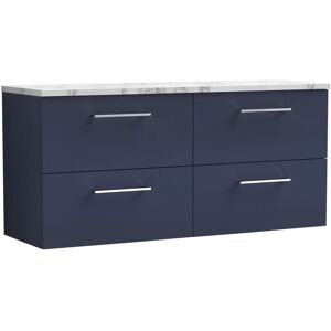 Nuie - Arno Wall Hung 4-Drawer Vanity Unit with Carrera Marble Worktop 1200mm Wide - Midnight Blue Nuie - Arno Wall Hung 4-Drawer Vanity Unit with Carrera Marble Worktop 1200mm Wide - Midnight Blue
