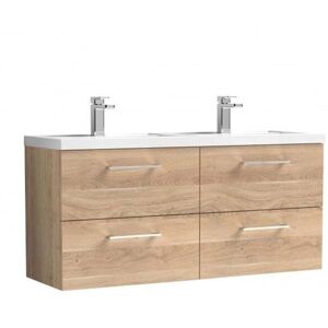 Nuie - Arno Wall Hung 4-Drawer Vanity Unit with Double Polymarble Basin 1200mm Wide - Bleached Oak Nuie - Arno Wall Hung 4-Drawer Vanity Unit with Double Polymarble Basin 1200mm Wide - Bleached Oak