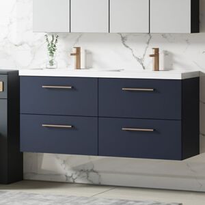 Nuie - Arno Wall Hung 4-Drawer Vanity Unit with Double Polymarble Basin 1200mm Wide - Midnight Blue Nuie - Arno Wall Hung 4-Drawer Vanity Unit with Double Polymarble Basin 1200mm Wide - Midnight Blue