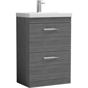 Nuie - Athena Floor Standing 2-Drawer Vanity Unit with Basin-4 600mm Wide - Anthracite Woodgrain Nuie - Athena Floor Standing 2-Drawer Vanity Unit with Basin-4 600mm Wide - Anthracite Woodgrain