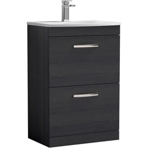 Nuie - Athena Floor Standing 2-Drawer Vanity Unit with Basin-4 600mm Wide - Charcoal Black Nuie - Athena Floor Standing 2-Drawer Vanity Unit with Basin-4 600mm Wide - Charcoal Black