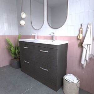 Nuie - Athena Anthracite Woodgrain 1200mm 4 Drawer Vanity Unit and Double Ceramic Basins - ATH032F Nuie - Athena Anthracite Woodgrain 1200mm 4 Drawer Vanity Unit and Double Ceramic Basins - ATH032F