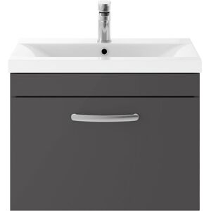 Nuie - Athena Wall Hung 1-Drawer Vanity Unit with Basin-3 600mm Wide - Gloss Grey Nuie - Athena Wall Hung 1-Drawer Vanity Unit with Basin-3 600mm Wide - Gloss Grey