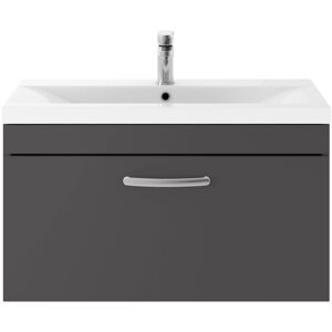 Nuie - Athena Wall Hung 1-Drawer Vanity Unit with Basin-3 800mm Wide - Gloss Grey Nuie - Athena Wall Hung 1-Drawer Vanity Unit with Basin-3 800mm Wide - Gloss Grey