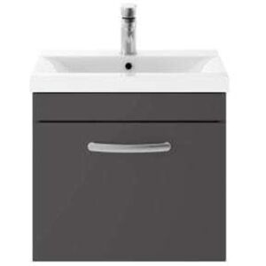 Nuie - Athena Wall Hung 1-Drawer Vanity Unit with Basin-3 500mm Wide - Gloss Grey Nuie - Athena Wall Hung 1-Drawer Vanity Unit with Basin-3 500mm Wide - Gloss Grey