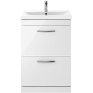 Nuie - Athena Floor Standing 2-Drawer Vanity Unit with Basin-3 600mm Wide - Gloss White Nuie - Athena Floor Standing 2-Drawer Vanity Unit with Basin-3 600mm Wide - Gloss White