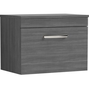 Athena Wall Hung 1-Drawer Vanity Unit and Worktop 600mm Wide - Anthracite Woodgrain - Nuie Athena Wall Hung 1-Drawer Vanity Unit and Worktop 600mm Wide - Anthracite Woodgrain - Nuie