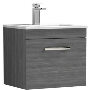 Premier Nuie Athena Wall Hung 1-Drawer Vanity Unit with Basin-2 500mm Wide - Anthracite Woodgrain Premier Nuie Athena Wall Hung 1-Drawer Vanity Unit with Basin-2 500mm Wide - Anthracite Woodgrain