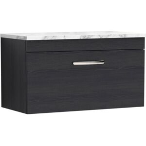 Athena Wall Hung 1-Drawer Vanity Unit with Carrera Marble Worktop 800mm Wide - Charcoal Black Woodgrain - Nuie Athena Wall Hung 1-Drawer Vanity Unit with Carrera Marble Worktop 800mm Wide - Charcoal Black Woodgrain - Nuie