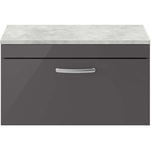 Nuie - Athena Wall Hung 1-Drawer Vanity Unit with Grey Worktop 800mm Wide - Gloss Grey Nuie - Athena Wall Hung 1-Drawer Vanity Unit with Grey Worktop 800mm Wide - Gloss Grey