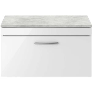 Nuie - Athena Wall Hung 1-Drawer Vanity Unit with Grey Worktop 800mm Wide - Gloss White Nuie - Athena Wall Hung 1-Drawer Vanity Unit with Grey Worktop 800mm Wide - Gloss White
