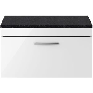 Athena Wall Hung 1-Drawer Vanity Unit with Sparkling Black Worktop 800mm Wide - Gloss White - Nuie Athena Wall Hung 1-Drawer Vanity Unit with Sparkling Black Worktop 800mm Wide - Gloss White - Nuie