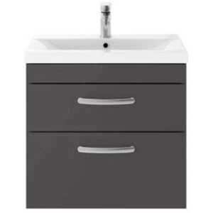 Nuie - Athena Gloss Grey 600mm Wall Hung 2 Drawer Vanity Unit and Curved Ceramic Basin - ATH078G Nuie - Athena Gloss Grey 600mm Wall Hung 2 Drawer Vanity Unit and Curved Ceramic Basin - ATH078G