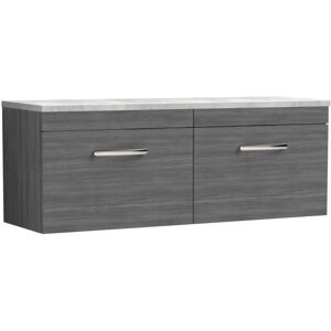 Nuie - Athena Wall Hung 2-Drawer Vanity Unit with Bellato Grey Worktop 1200mm Wide - Anthracite Woodgrain Nuie - Athena Wall Hung 2-Drawer Vanity Unit with Bellato Grey Worktop 1200mm Wide - Anthracite Woodgrain