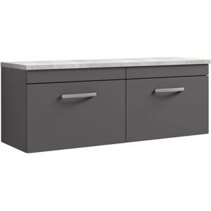 Nuie - Athena Wall Hung 2-Drawer Vanity Unit with Bellato Grey Worktop 1200mm Wide - Gloss Grey Nuie - Athena Wall Hung 2-Drawer Vanity Unit with Bellato Grey Worktop 1200mm Wide - Gloss Grey