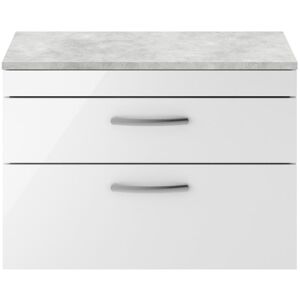 Nuie - Athena Wall Hung 2-Drawer Vanity Unit with Grey Worktop 800mm Wide - Gloss White Nuie - Athena Wall Hung 2-Drawer Vanity Unit with Grey Worktop 800mm Wide - Gloss White