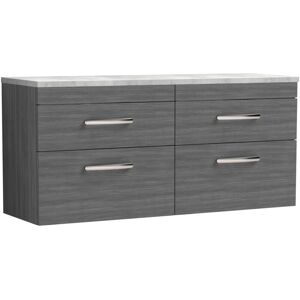 Nuie - Athena Wall Hung 4-Drawer Vanity Unit with Bellato Grey Worktop 1200mm Wide - Anthracite Woodgrain Nuie - Athena Wall Hung 4-Drawer Vanity Unit with Bellato Grey Worktop 1200mm Wide - Anthracite Woodgrain