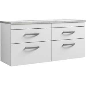 Nuie - Athena Wall Hung 4-Drawer Vanity Unit with Bellato Grey Worktop 1200mm Wide - Gloss White Nuie - Athena Wall Hung 4-Drawer Vanity Unit with Bellato Grey Worktop 1200mm Wide - Gloss White