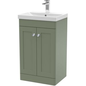 Nuie - Classique Floor Standing 2-Door Vanity Unit with Basin-3 500mm Wide - Satin Green Nuie - Classique Floor Standing 2-Door Vanity Unit with Basin-3 500mm Wide - Satin Green